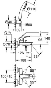 GROHE 25283002 - Miscelatore per vasca con accessori DN 15, cromo lucido