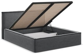 Letto matrimoniale imbottito grigio scuro con contenitore con griglia 140x200 cm Anani - Makamii