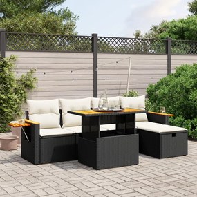 Set divano da giardino 6 pz con cuscini nero in polyrattan