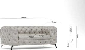 Divano grigio chiaro con rivestimento in velluto 185 cm Chelsea – Ropez