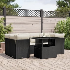 Set divani da giardino con cuscini 7pz nero polyrattan