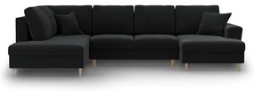 Divano angolare nero allungabile e con contenitore (con penisola a sinistra/a U) con rivestimento in velluto Kyoto – Cosmopolitan Design