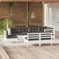 Set Divani da Giardino 9 pz con Cuscini Bianchi Legno di Pino 3096473