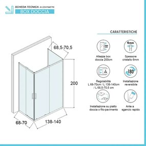 Box doccia 70x140x70 cm con doppio scorrevole trasparente H 200 cm Ted