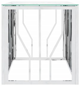 Tavolino da salotto argento 110x45x45cm in acciaio inox e vetro