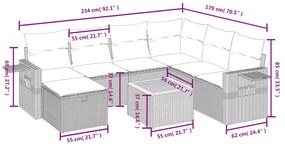 Set divano da giardino 8 pz con cuscini beige misto polyrattan