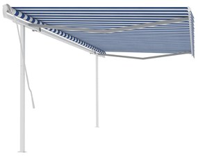 Tenda Da Sole Retrattile Manuale Con Pali 5x3,5 M Blu E Bianca /
