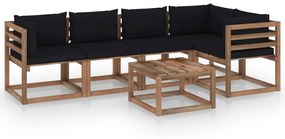 Set salotto giardino pallet con cuscini 6 pz in pino impregnato