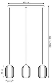 Lampadario 3 Luci Verdi In Acciaio Nero E Vetri Plissettati Fumè