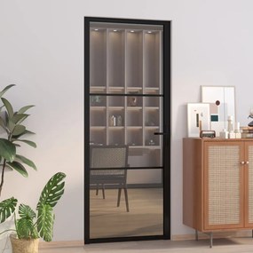 Porta Interna 83x201,5 Cm Nero Opaco Vetro Esg E Alluminio /