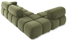 Divano angolare componibile verde chiaro (con penisola a sinistra) con rivestimento in velluto Lokua – Makamii