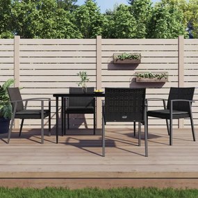 Set pranzo da giardino 5pz con cuscini in polyrattan e acciaio