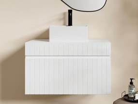 Mobile per bagno sospeso con scanalature e lavabo quadrato da appoggio 80 cm Bianco - SATARA