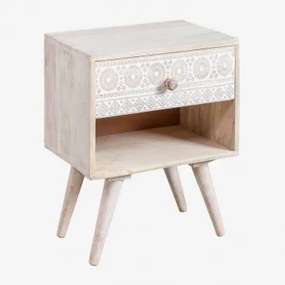 Comodino Ukurla In Legno Di Mango Con Contenitore Legno Bianco Vintage - Sklum