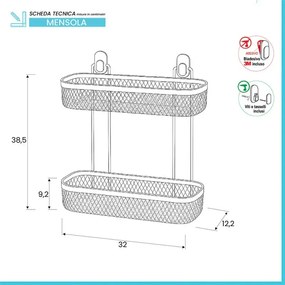 Mensola bagno rettangolare crema in acciaio con 2 ripiani – Taki