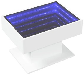 Tavolino salotto con led bianco 70x50x45 cm legno multistrato