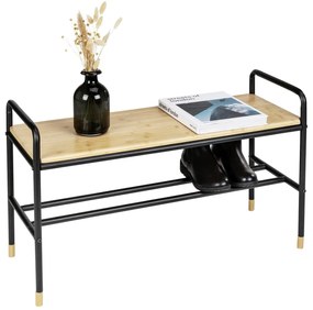 Scarpiera in metallo nero/naturale con panca Loft - Wenko