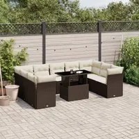 Set Divani da Giardino 10pz con Cuscini in Polyrattan Marrone 3266823