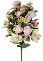 Set 2 Bouquet Artificiale Frontale di Rose e Cymbidium Altezza 53 cm Rosa