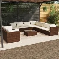 Set Divani da Giardino 10 pz con Cuscini in Polyrattan Marrone 3102506