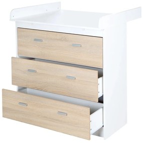 Cassettiera alta per bambini in rovere con fasciatoio in bianco e naturale 89x98 cm Gabriella - Roba