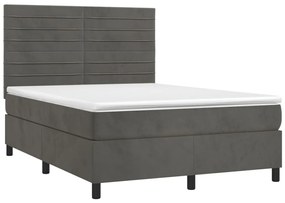 Letto a molle con materasso e led grigio scuro 140x200 cm