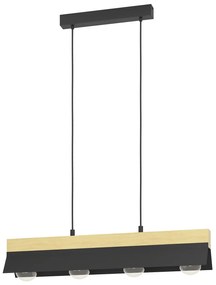 Lampadario A Sospensione Minimal Tarrafo Acciaio Nero Legno 4 Luci E27