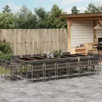 Set da Pranzo da Giardino 17pz con Cuscini Grigio in Polyrattan 3211604