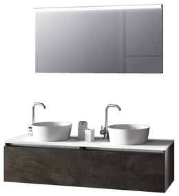 Mobile Bagno 140cm Con Doppio Lavabo, Base Con Cassetto E Specchio Con LED Integrato
