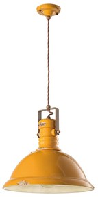 Lampadario Industrial Ferro E Ceramica Vintage Giallo 1 Luce E27 40Cm