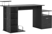 Scrivania Porta PC Moderna Tavolo da Ufficio con Ripiani Tastiera Scorrevole 152x60x88 cm Nero