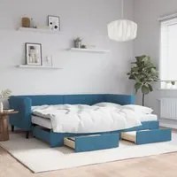 Divano Letto Estraibile con Cassetti Blu 90x200 cm in Velluto 3197842