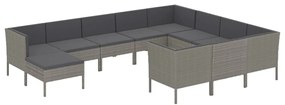 Set Divani da Giardino 11 pz con Cuscini in Polyrattan Grigio