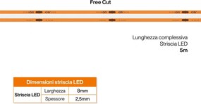 Striscia LED COB 24V 15W/m Tagliabile Ovunque Professionale IP20 - 5 metri