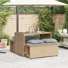 Set da pranzo da giardino 3 pz con cuscini beige in polyrattan