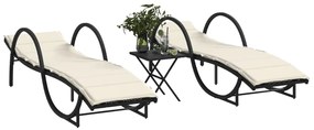 Lettini prendisole 2 pz con tavolino nero in polyrattan