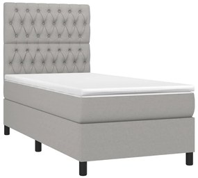 Letto a molle materasso e led grigio chiaro 90x200 cm tessuto