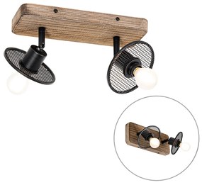 Faretto da soffitto industriale nero con legno 2 luci - Jasmine