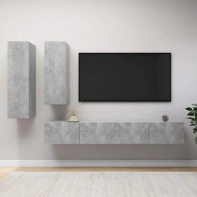 Set Di Mobili Porta Tv 4 Pz Grigio Cemento İn Legno Multistrato /
