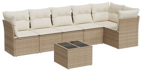 Set divani da giardino 7 pz con cuscini beige in polyrattan