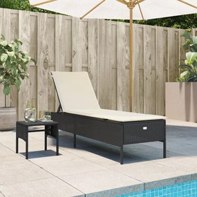 Lettino Prendisole Con Tavolo E Cuscino Nero İn Polyrattan /