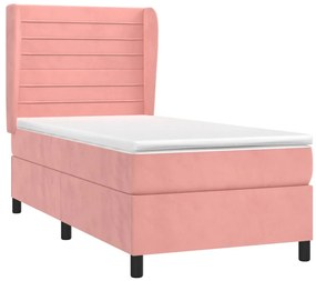 Giroletto a molle con materasso rosa 90x200 cm in velluto