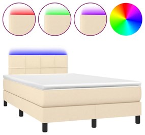 Letto a molle con materasso e led crema 120x190 cm in tessuto