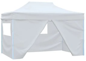 Gazebo Professionale Pieghevole 4 Pareti 3x4m Acciaio Bianco