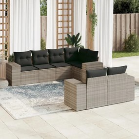 Set divani da giardino 7pz con cuscini grigio chiaro polyrattan