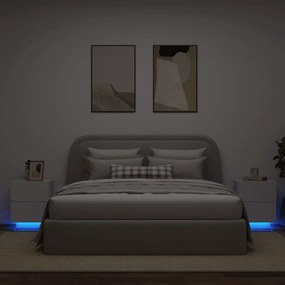 Comodini Con Luci Led 2pz Bianchi İn Legno Multistrato /