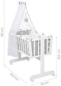 Culla bianca su ruote con baldacchino 40x90 cm Little stars - Roba