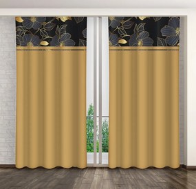 Tenda classica marrone caramello con stampa di fiori dorati Larghezza: 160 cm | Lunghezza: 250 cm