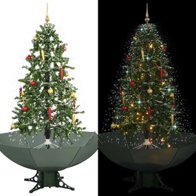 Albero di Natale con Neve e Base a Ombrellone, Verde / 170 cm