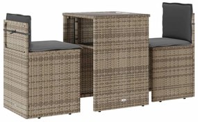 Set da bistrò 3 pz con cuscini grigio in polyrattan